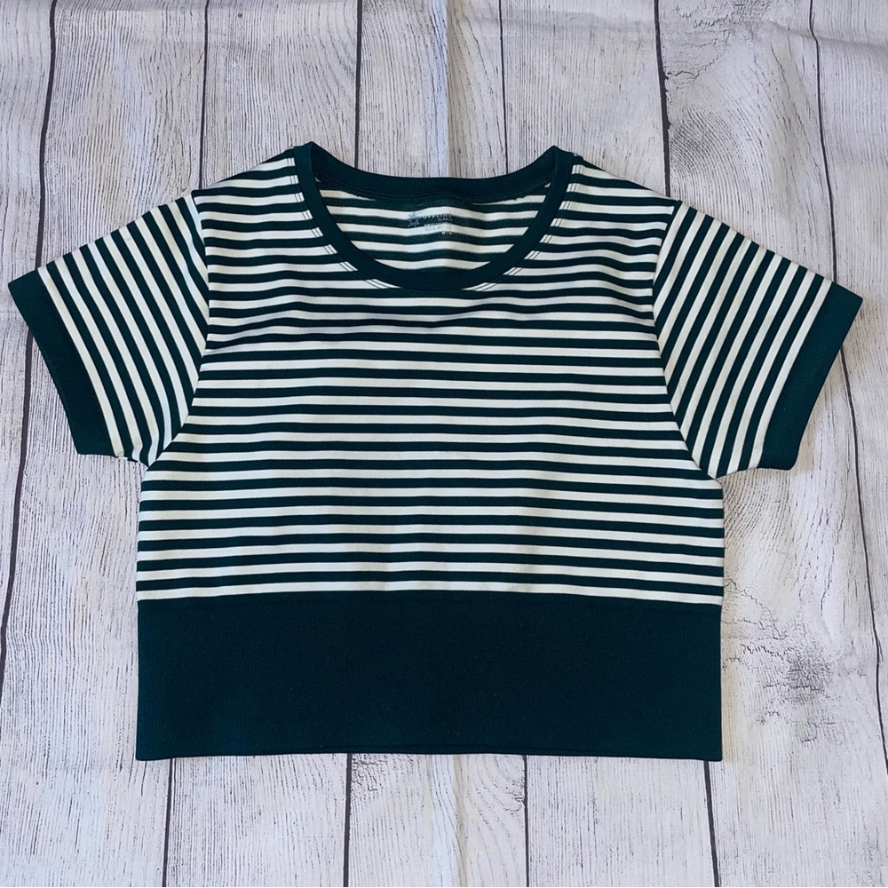 Aerie Green & White Seamless Striped Cropped Tee
